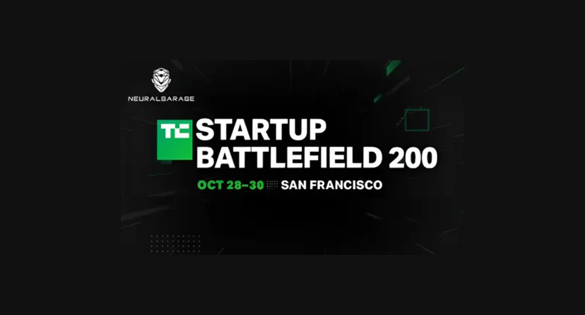 TechCrunch Disrupt logo: Highlighting NeuralGarage as a global disruptor in generative AI.